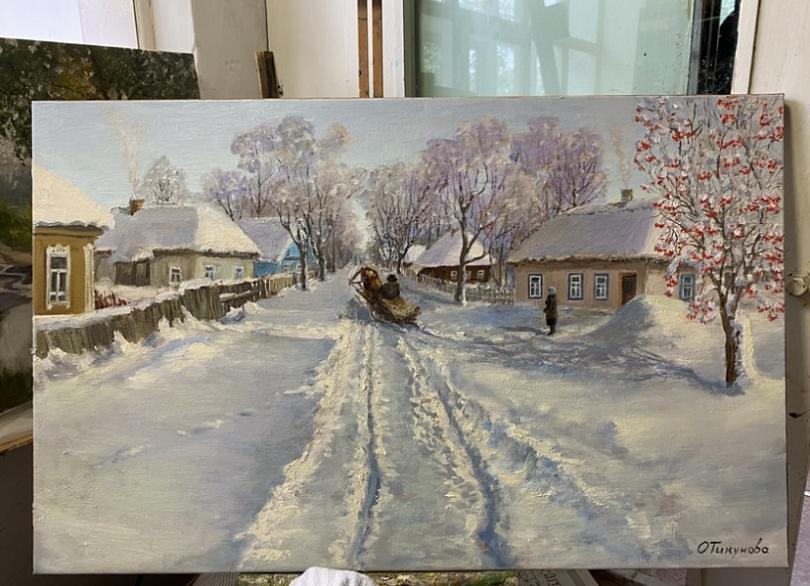 Зимний пейзаж. Деревенская улица.