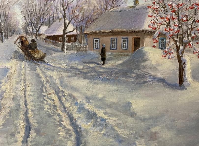 Зимний пейзаж. Деревенская улица.